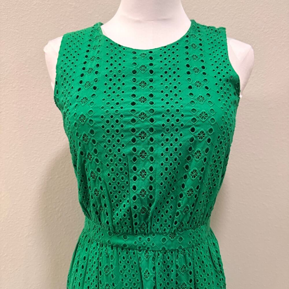 J.Crew Emerald Green Eyelet Midi Dress Ruffle Hem Resort Summer 100% Cotton 6 - Picture 5 of 10